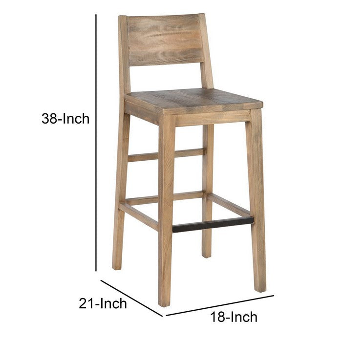 Reclaimed Wood Counter Stool with Cut Out Backrest, Distressed Brown