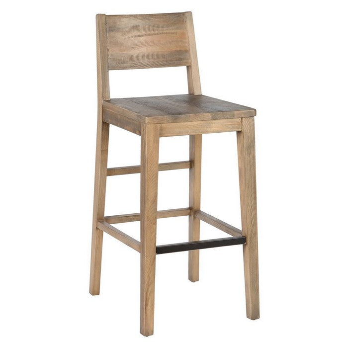 Reclaimed Wood Counter Stool with Cut Out Backrest, Distressed Brown