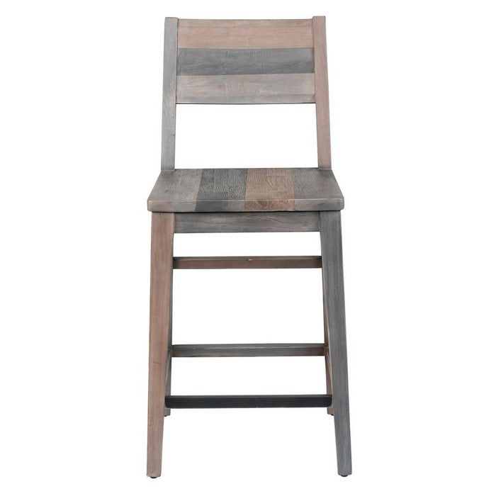 Reclaimed Wood Counter Stool with Cut Out Backrest, Distressed Gray