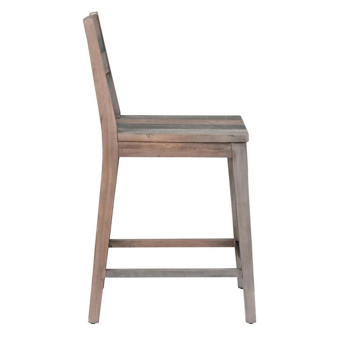 Reclaimed Wood Counter Stool with Cut Out Backrest, Distressed Gray