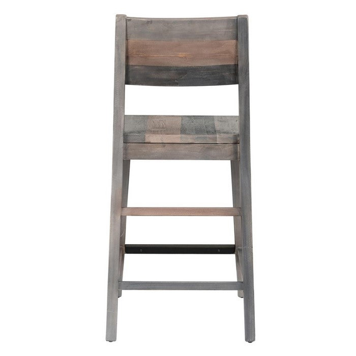 Reclaimed Wood Counter Stool with Cut Out Backrest, Distressed Gray