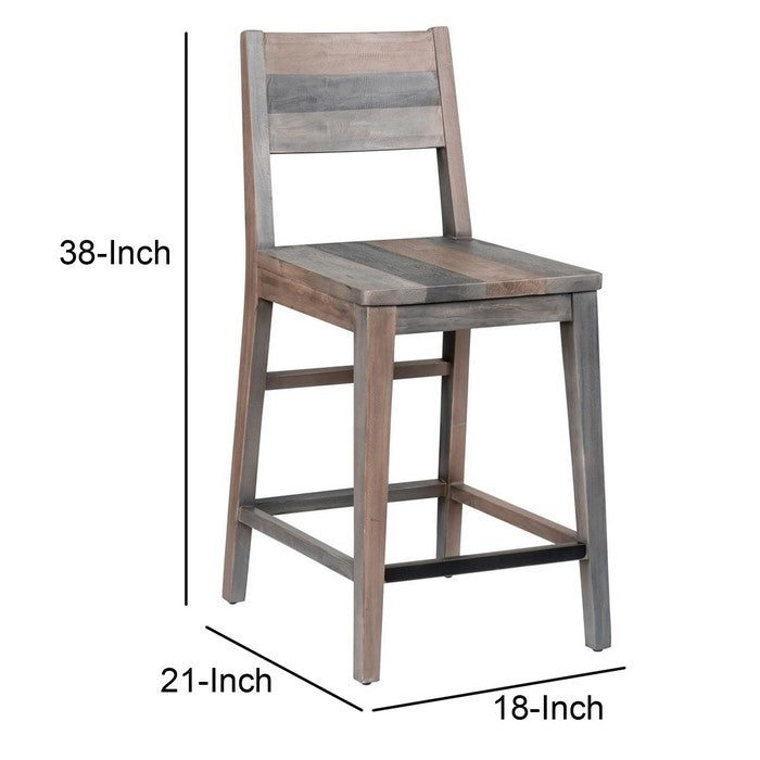 Reclaimed Wood Counter Stool with Cut Out Backrest, Distressed Gray