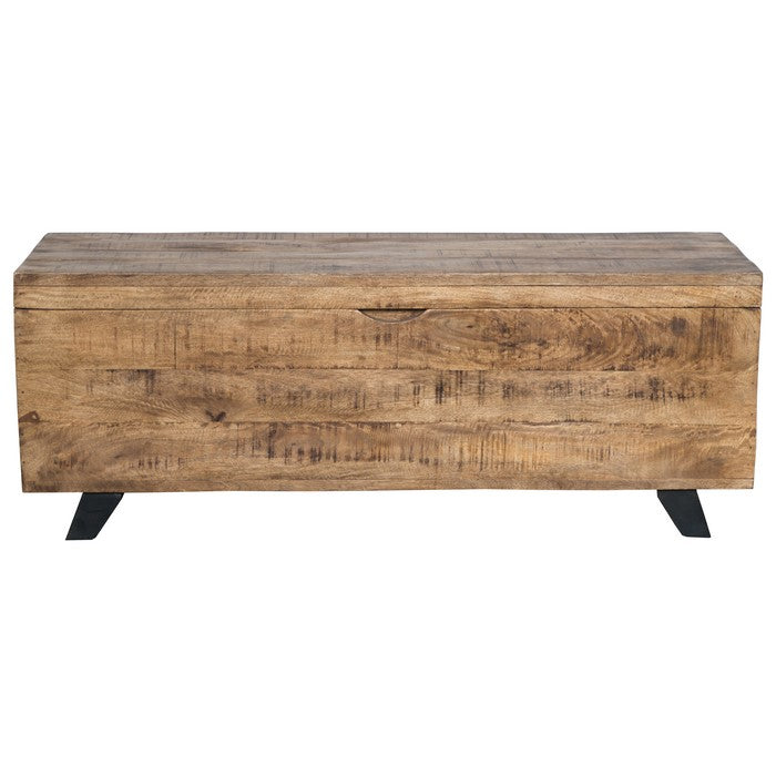 46 Inch Rectangular Wooden Storage Trunk with Angled Metal Legs, Brown