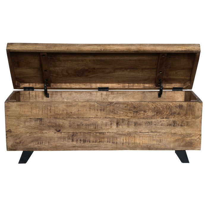 46 Inch Rectangular Wooden Storage Trunk with Angled Metal Legs, Brown