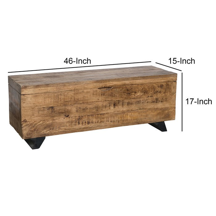46 Inch Rectangular Wooden Storage Trunk with Angled Metal Legs, Brown