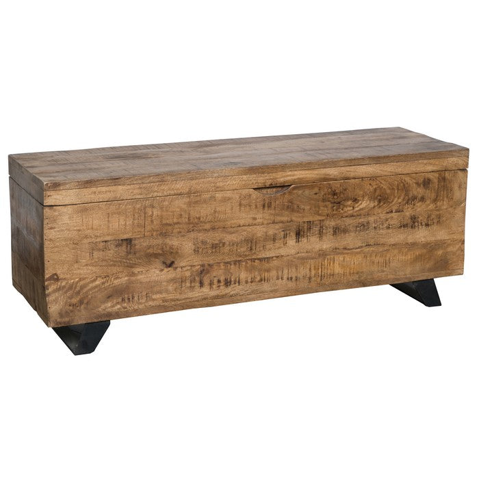 46 Inch Rectangular Wooden Storage Trunk with Angled Metal Legs, Brown