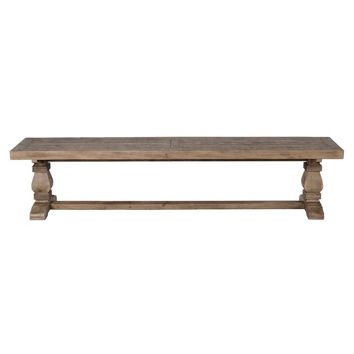 Rectangular Reclaimed Wood Bench with Trestle Base, Weathered Brown