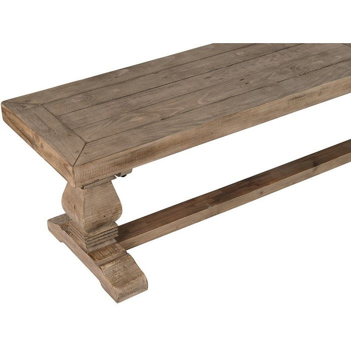 Rectangular Reclaimed Wood Bench with Trestle Base, Weathered Brown