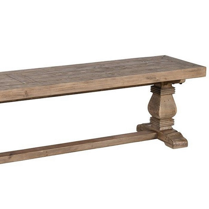 Rectangular Reclaimed Wood Bench with Trestle Base, Weathered Brown