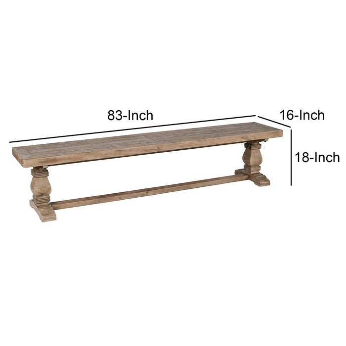 Rectangular Reclaimed Wood Bench with Trestle Base, Weathered Brown