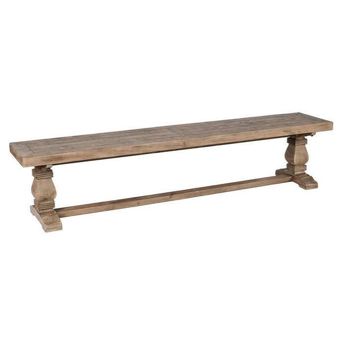 Rectangular Reclaimed Wood Bench with Trestle Base, Weathered Brown
