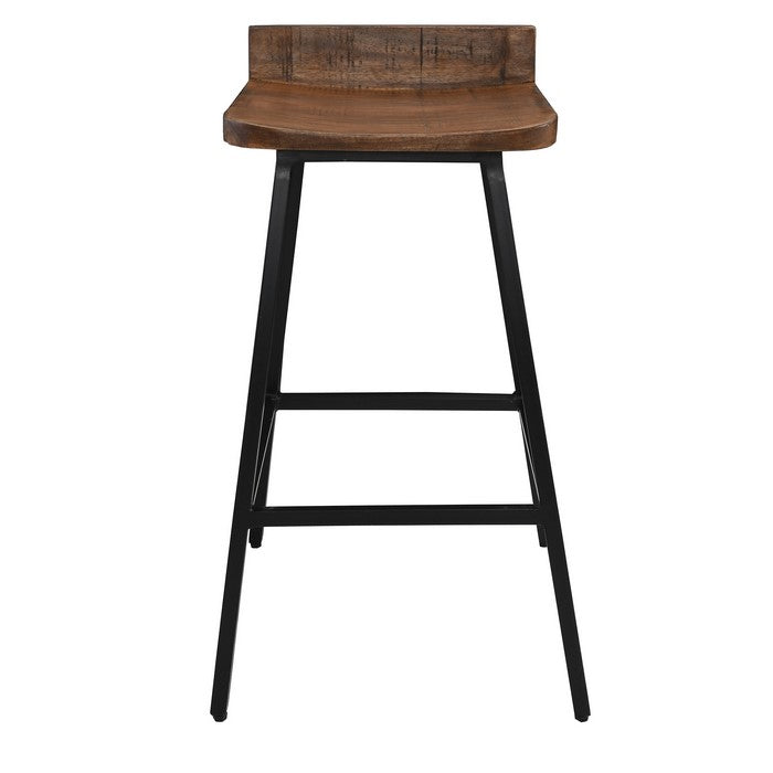 Curved Wooden Seat Counter Stool with Tubular Legs, Brown and Black