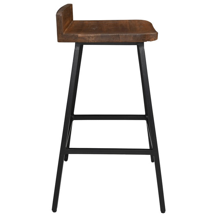 Curved Wooden Seat Counter Stool with Tubular Legs, Brown and Black