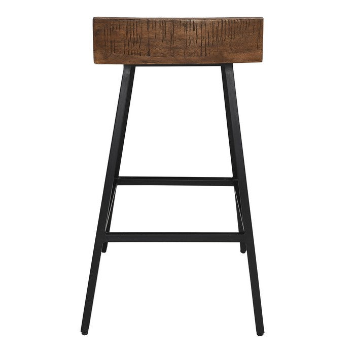 Curved Wooden Seat Counter Stool with Tubular Legs, Brown and Black