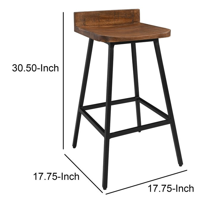Curved Wooden Seat Counter Stool with Tubular Legs, Brown and Black