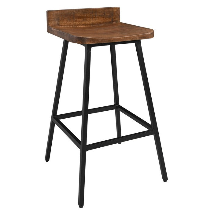 Curved Wooden Seat Counter Stool with Tubular Legs, Brown and Black