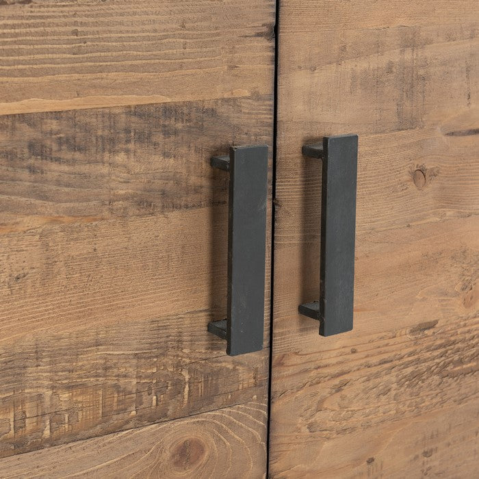 Industrial Style 4 Door Wood and Metal Media Cabinet, Brown and Black