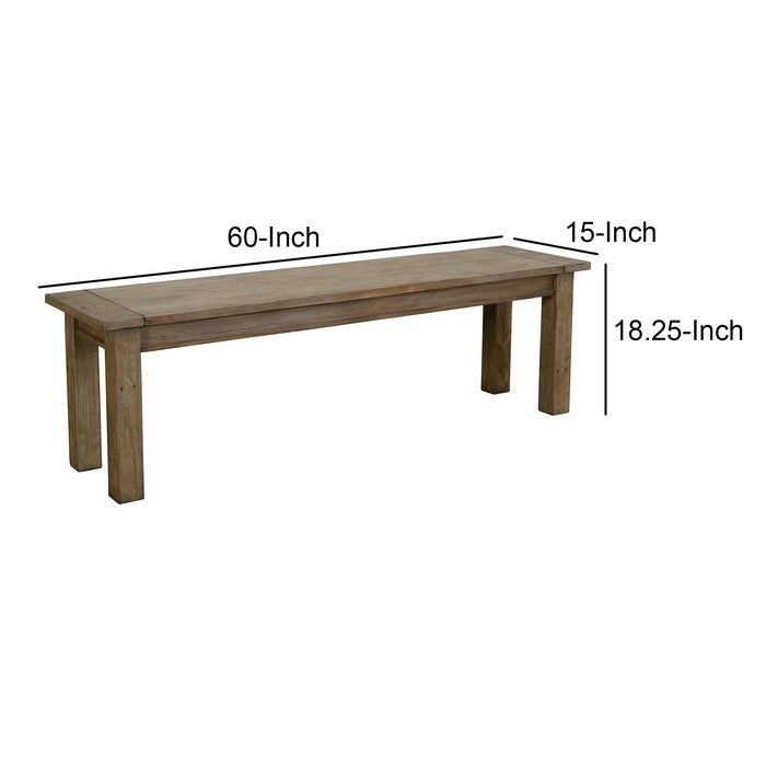 Rectangular Reclaimed Wood Bench with Grains and Knots, Brown