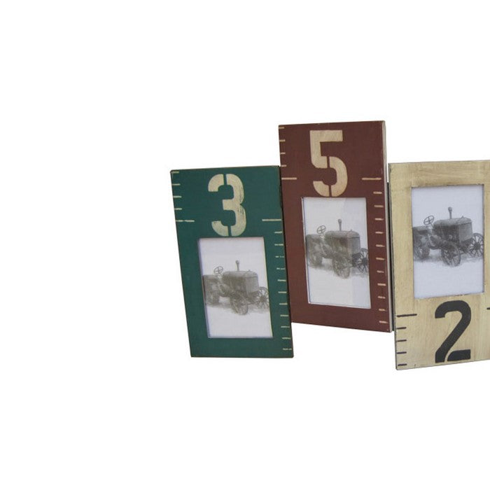 Contemporary Style Wooden Photo Frame in Ruler Design, Set of 5, Multicolor