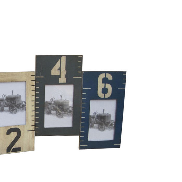 Contemporary Style Wooden Photo Frame in Ruler Design, Set of 5, Multicolor