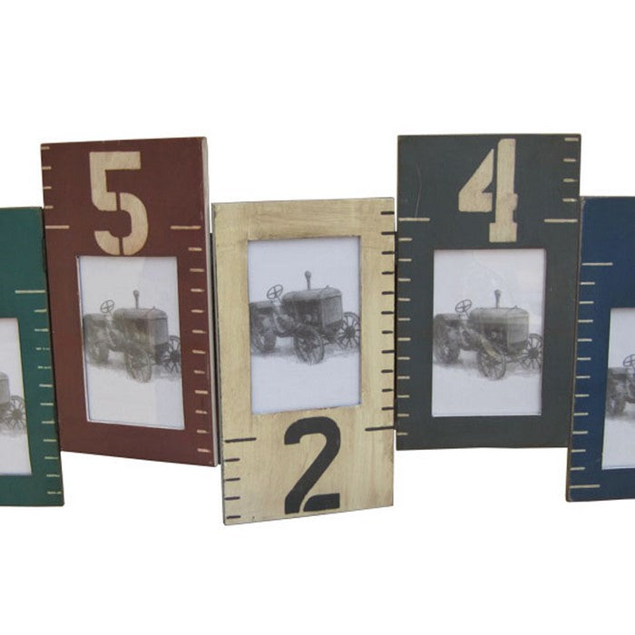 Contemporary Style Wooden Photo Frame in Ruler Design, Set of 5, Multicolor