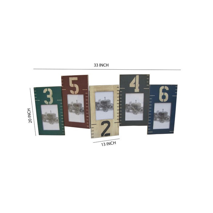 Contemporary Style Wooden Photo Frame in Ruler Design, Set of 5, Multicolor