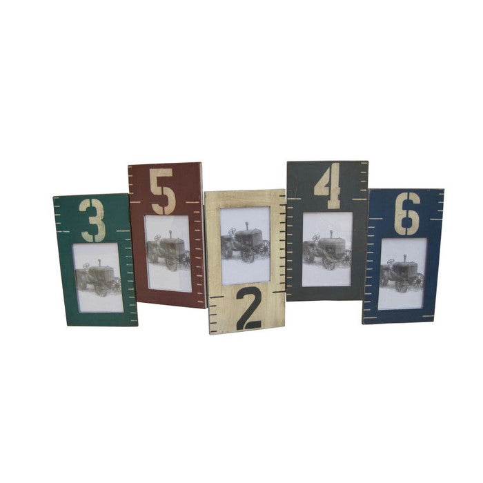 Contemporary Style Wooden Photo Frame in Ruler Design, Set of 5, Multicolor