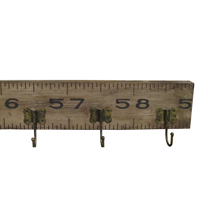 Contemporary Wooden Rustic Plaque with Ruler Style Design, Brown