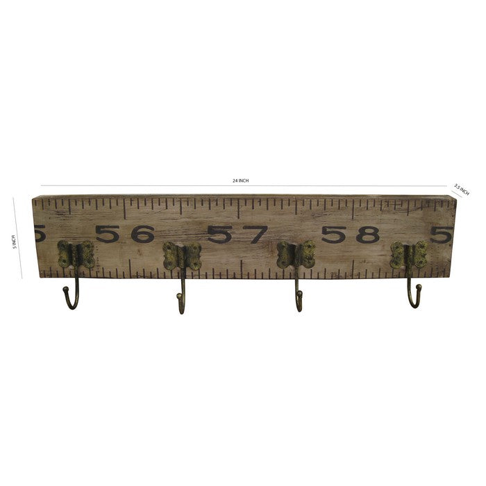 Contemporary Wooden Rustic Plaque with Ruler Style Design, Brown