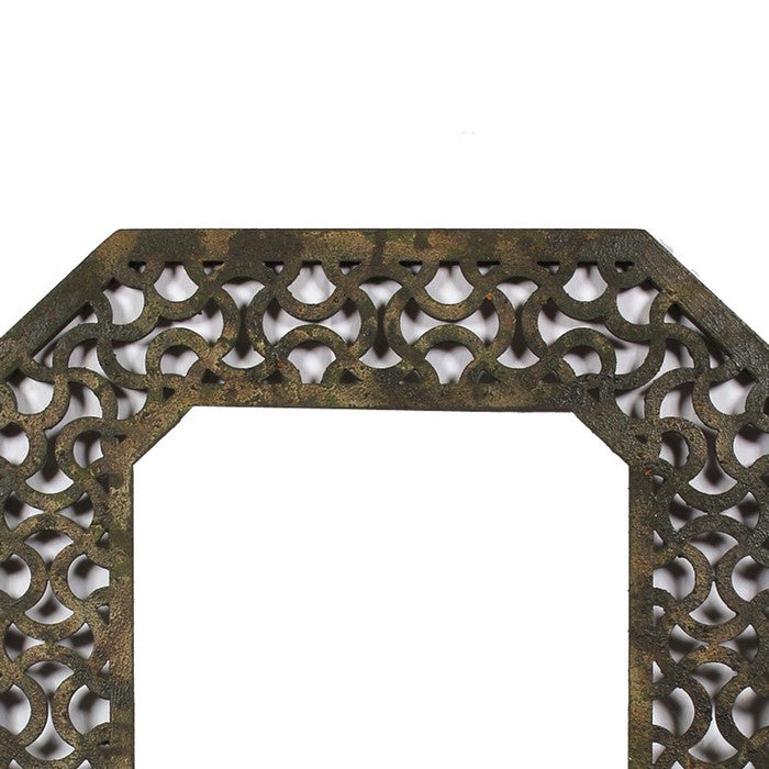 Octagonal Wooden Mirror with Distressed Finish and Bezel Pattern, Bronze