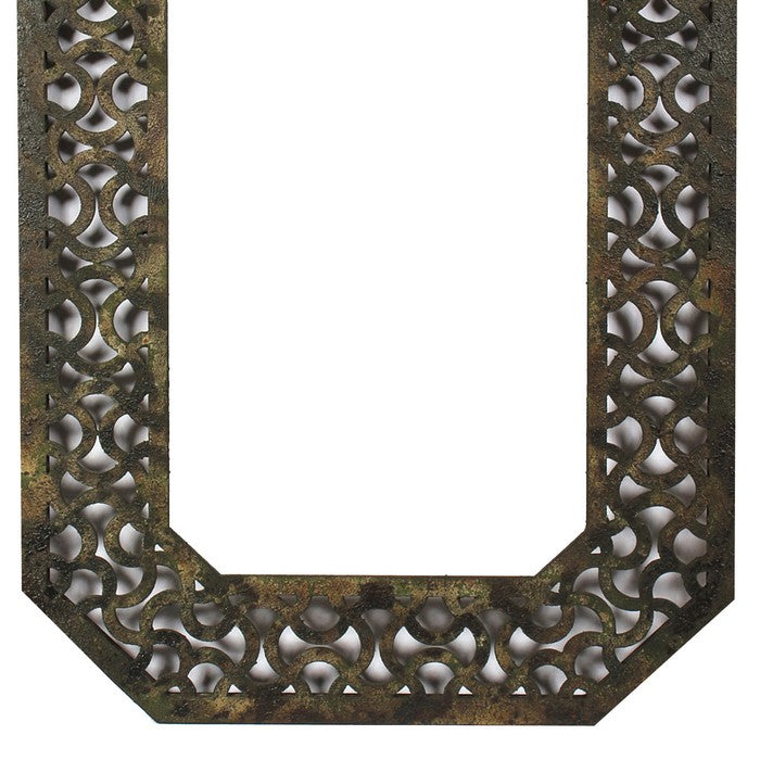 Octagonal Wooden Mirror with Distressed Finish and Bezel Pattern, Bronze