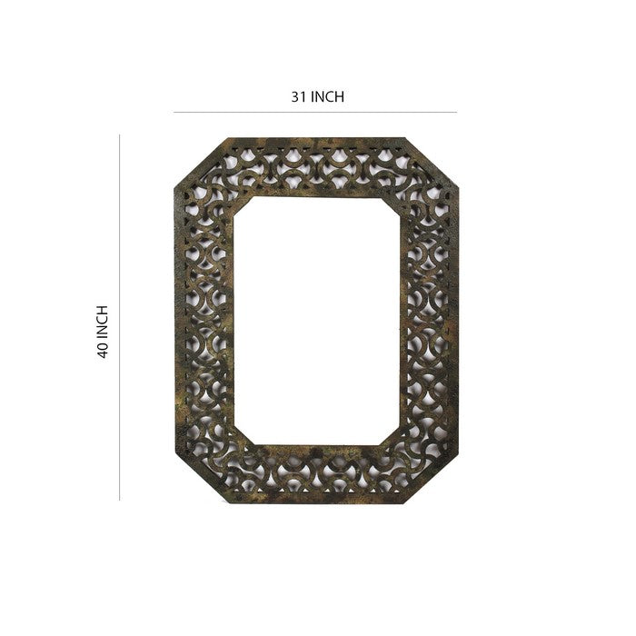 Octagonal Wooden Mirror with Distressed Finish and Bezel Pattern, Bronze