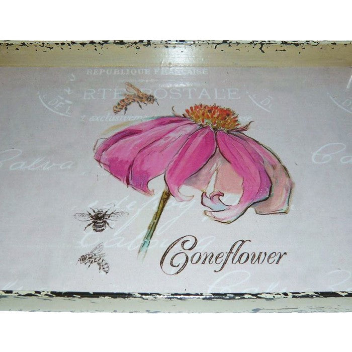 Traditional Rugged Designed Tray with Flower and Bees Print, Multicolor