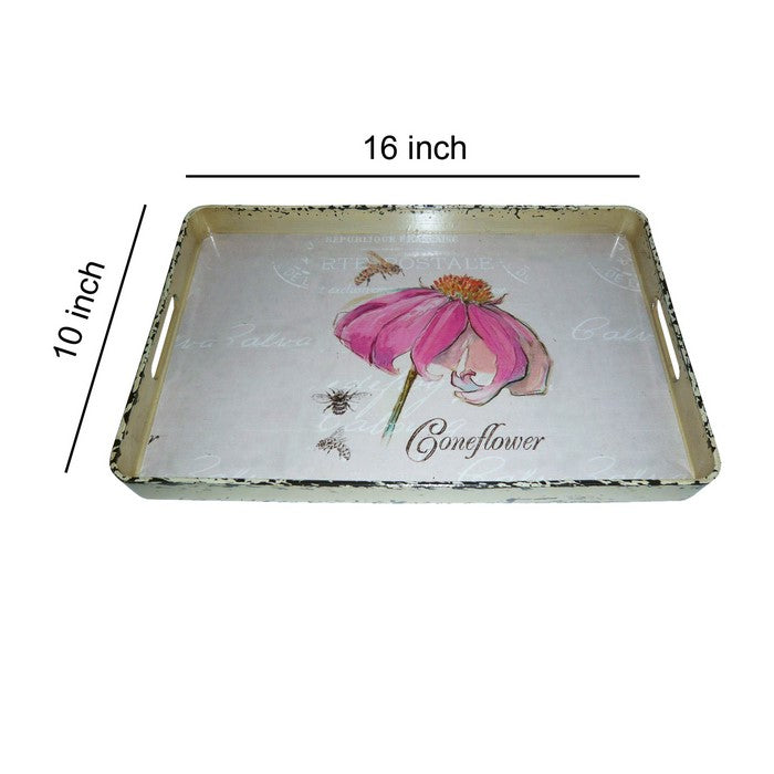 Traditional Rugged Designed Tray with Flower and Bees Print, Multicolor