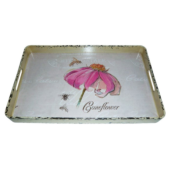 Traditional Rugged Designed Tray with Flower and Bees Print, Multicolor