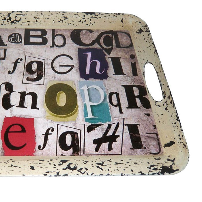 Rugged Designed Tray with Typography Print and Curved Edges, Multicolor