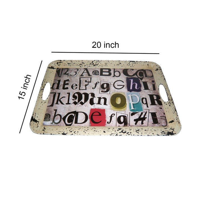 Rugged Designed Tray with Typography Print and Curved Edges, Multicolor