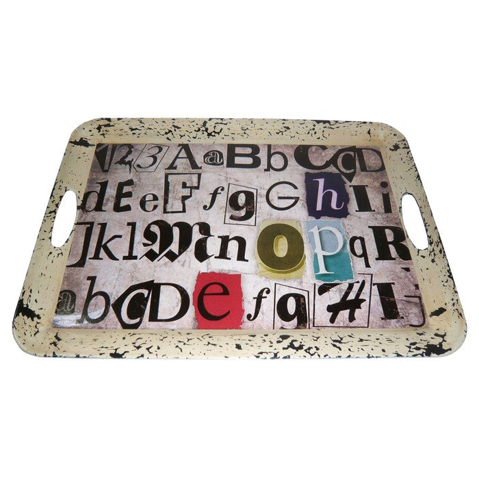 Rugged Designed Tray with Typography Print and Curved Edges, Multicolor