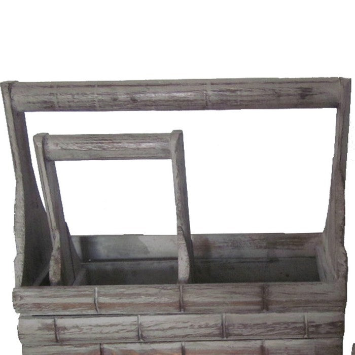 Transitional Wooden Garden Planters with Brick Design, Set of 3, Brown