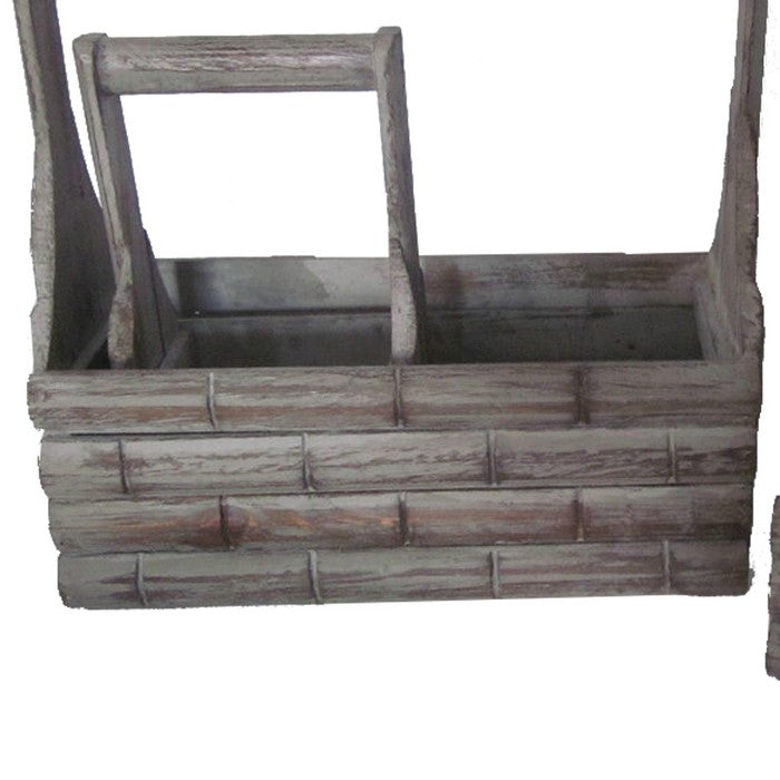Transitional Wooden Garden Planters with Brick Design, Set of 3, Brown