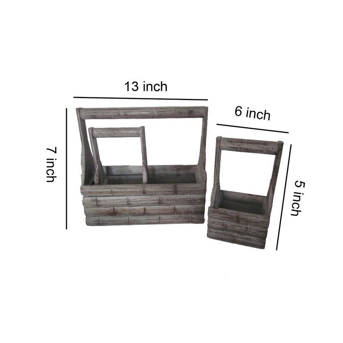 Transitional Wooden Garden Planters with Brick Design, Set of 3, Brown