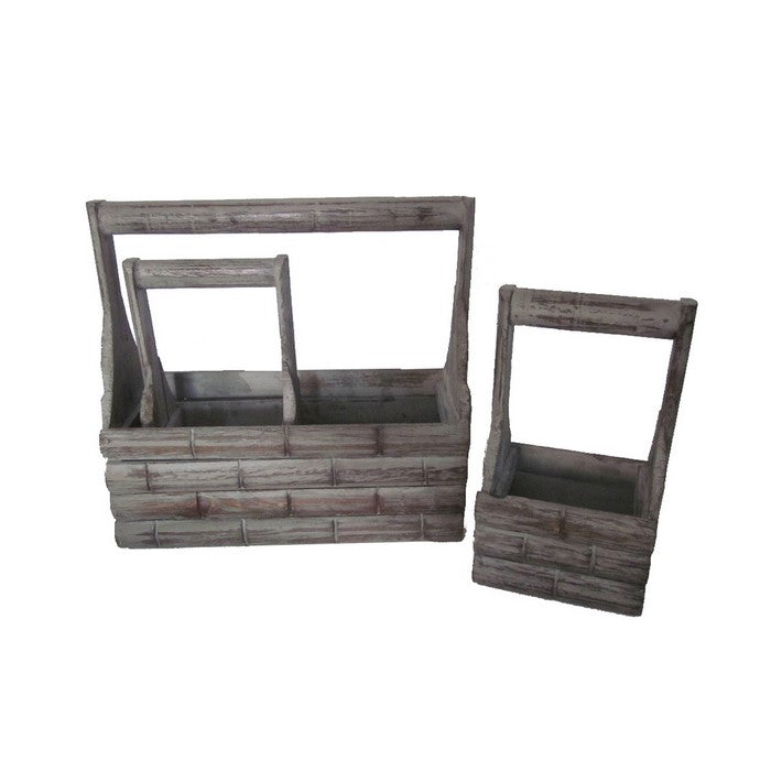 Transitional Wooden Garden Planters with Brick Design, Set of 3, Brown