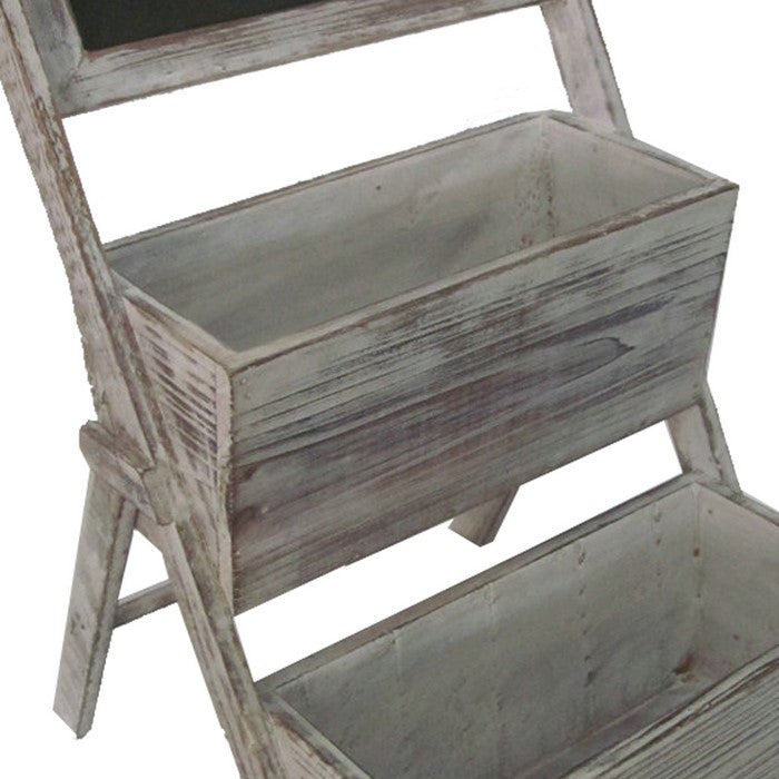 Transitional Style Wooden 2 Tier Garden Shelf with White Wash Finish, Brown