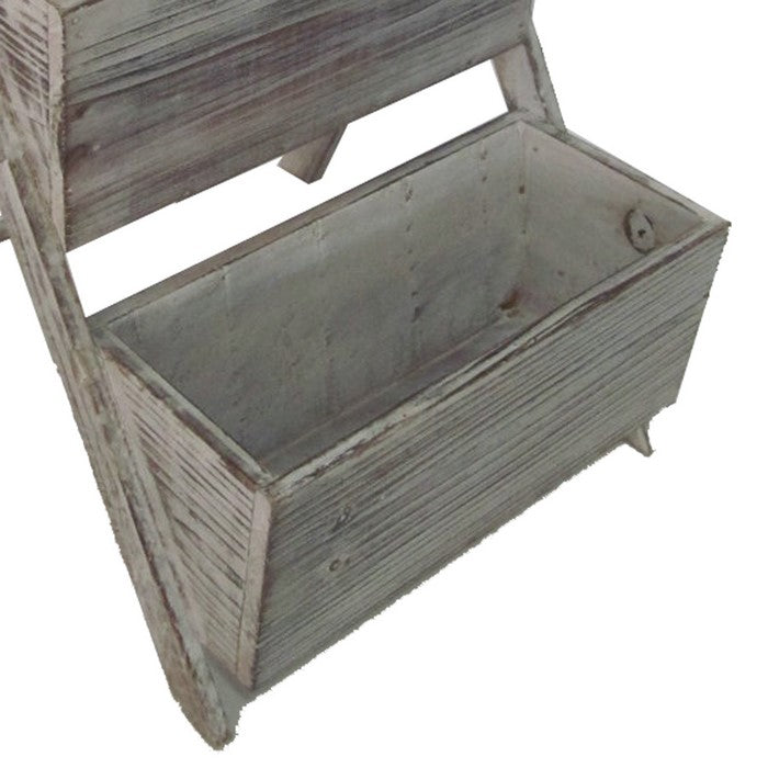 Transitional Style Wooden 2 Tier Garden Shelf with White Wash Finish, Brown