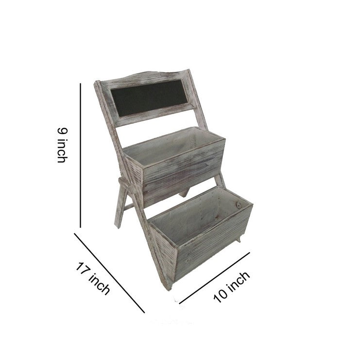Transitional Style Wooden 2 Tier Garden Shelf with White Wash Finish, Brown