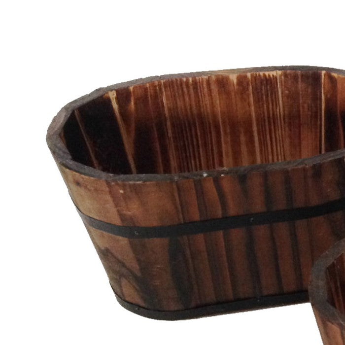 Traditional Oval Shaped Wooden Planters with Narrow Bottom, Set of 3, Brown