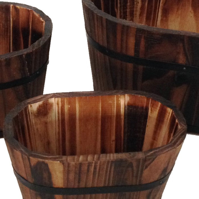 Traditional Oval Shaped Wooden Planters with Narrow Bottom, Set of 3, Brown