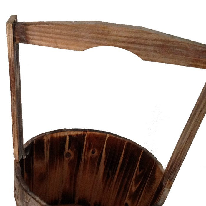 Old School Wooden Planters with Large Heightened Handles, Set of 2, Brown