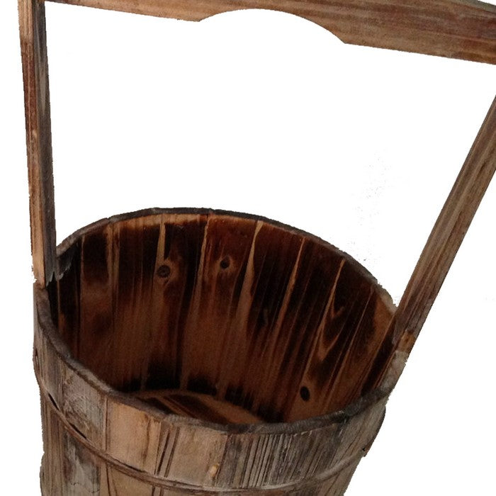 Old School Wooden Planters with Large Heightened Handles, Set of 2, Brown