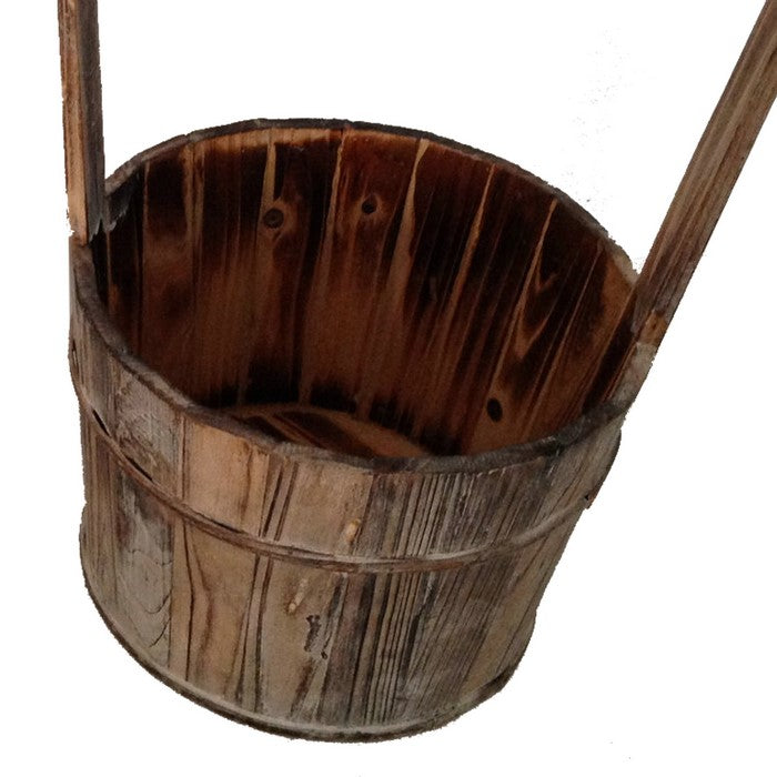 Old School Wooden Planters with Large Heightened Handles, Set of 2, Brown